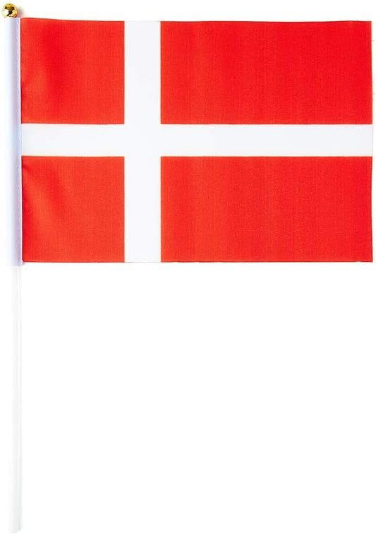 Denmark Flag Danish Flag, Small Mini Handheld Denmark Flags on Stick, Ideal for Party Parades Sports Events Patriotic Festival Decorations