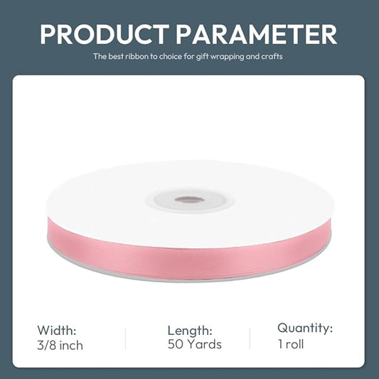 KMER LIFE 3/8" Wide x 50 Yards Pink Satin Ribbon - Perfect for Wedding Decor, Crafts, Gift Wrapping & Other Projects