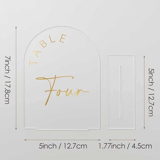 JINMURY Frosted Arch Wedding Table Numbers 1-20 with Stands, 5x7 Inch Acrylic Arch Sign with Golden Lettering, Frosted Acrylic Table Numbers for Wedding Reception