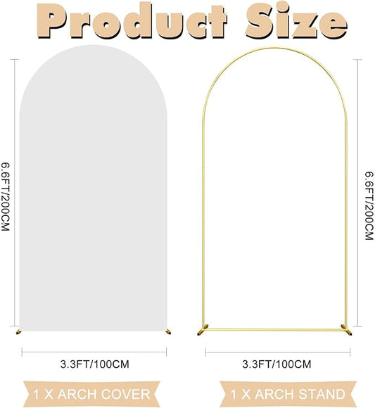 6.6FT Wedding Arch Backdrop Stand and White Arch Cover, White Spandex Fitted Backdrop Cover and Gold Wedding Arch Frame for Birthday Party Wedding Ceremony Bridal Baby Shower, Parties Decoration.