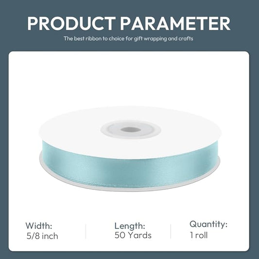 KMER LIFE 5/8" Wide x 50 Yards Baby Blue Single Faced Polyester Satin Ribbon, Baby Blue Satin Ribbon Perfect for Wedding Decor, Wreath, Crafts, Gift Wrapping & Other Projects (Baby Blue)