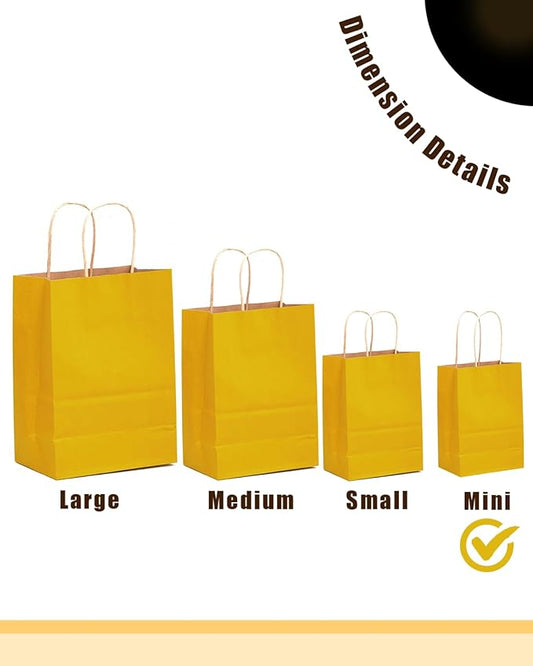 qiqee 24 Pcs Bright Yellow Mini Paper Gift Bags with Handles 6"x4.5"x2.5" Small Brown Kraft Party Favor Bags Multiple Uses (Mini size)