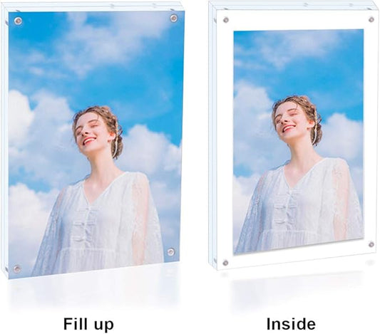 2 Pack Acrylic Picture Frame 4x4 Clear Double Sided Magnetic Photo Frameless Desktop Display with Photo Frame Stand Best Gift for Family, Baby, Document Photo Frames- Free Soft Microfiber