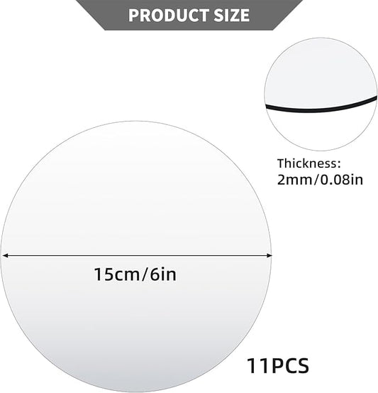 11Pack Round Mirror Centerpieces for Tables, Acrylic Circle Mirror Tiles Non Glass Mirror, for Bedroom Bathroom Living Room Wall Decor Tray Candle Wedding Table Centerpiece Decor, 2mm Thick (6inch)