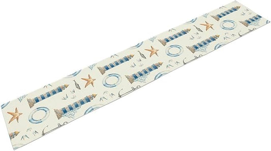 Blue Beach Table Runner, Tropical Ocean Coast Table Runner, Seashell Seasonal Nautical Restaurant Coffee Table Decorations for Home Holiday Party Indoor Outdoor 13x90 Inch