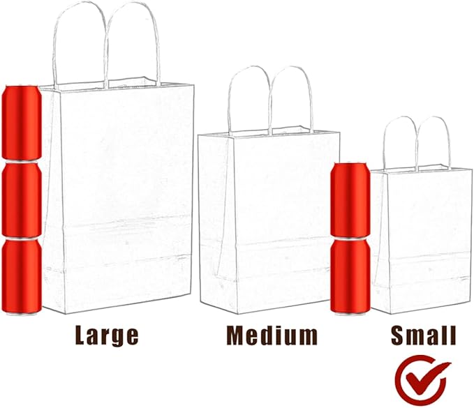 qiqee 50-Packs White Paper Gift Bags with Handles Bulk 8.3"x3"x 6" Small Size Paper Bags Multiple Uses(Small Size)