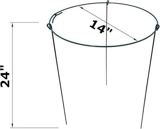 14" Wide x 24" High Peony Cage Rings Garden Plant Support Brace, Pack of 5 Round Metal Plant Stakes Rings, Strong Large Garden Supports for Flowers, Peonies, Rose, Lily