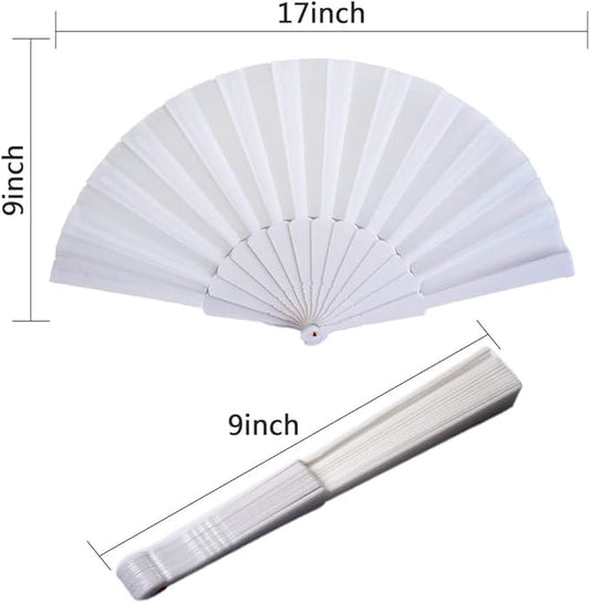 HUNANBANG 1 Dozen 12 Pieces Folding Hand Fans Church Wedding Gift, Party Favors, DIY Decoration Gift Size9 Wholesale 12pack (White 12pcs)