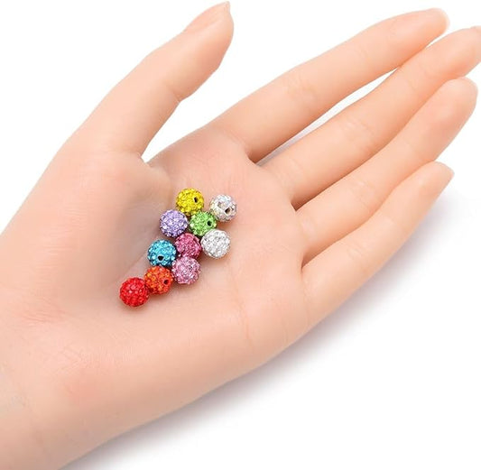 50pcs Adabele Grade A Suncatcher Crystal Rhinestone Pave Loose Beads 8mm Rose Pink Polymer Clay Disco Ball Spacers Compatible with Shamballa All Craft Jewelry Making DB8-3