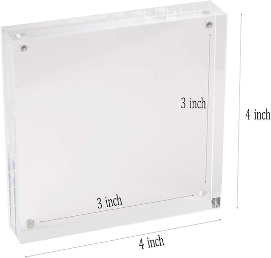 Meetu Acrylic 4x4 Picture Frame Clear Two Sided Desk Photo Frame Magnetic Frame Inner Size 3x3 with Gift Pack for Display Family Pictures Baby Photos Friends Pictures or Pet Dog Picture(5 Pack)