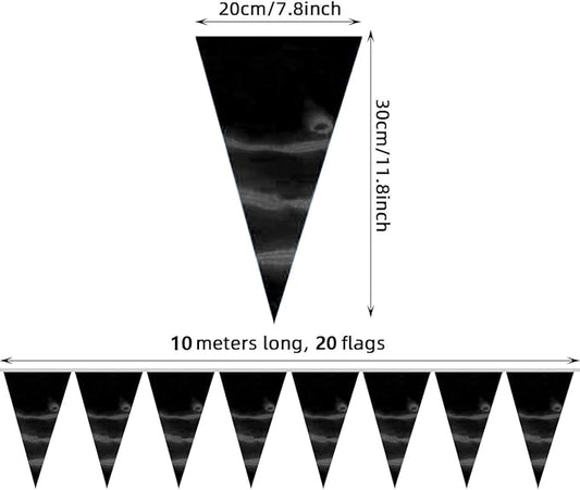 40M/130FT Black Triangle Pennant Banner Flag Metallic Fabric Bunting Garland for Christmas Graduation Birthday Wedding Engagement Bachelorette Holiday Halloween Celebration Hen Party Supplies