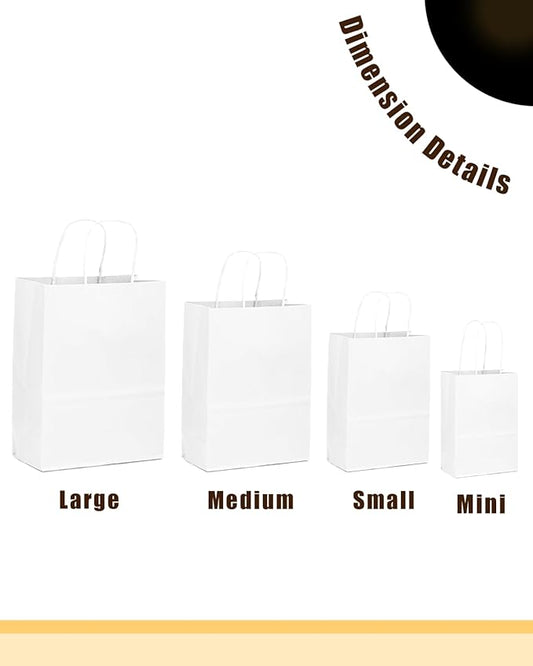 qiqee 25 Pcs White Mini Paper Gift Bags with Handles 6"x4.5"x2.5" Small Brown Kraft Party Favor Treat Bags Multiple Uses (Mini size)