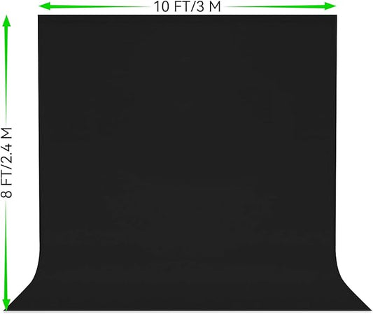 8X10 FT Black Backdrop, 100% Polyester Photography Background Curtain Screen, Foldable Black Screen Washable for Professional Photoshoot Portraits Party Video Studio