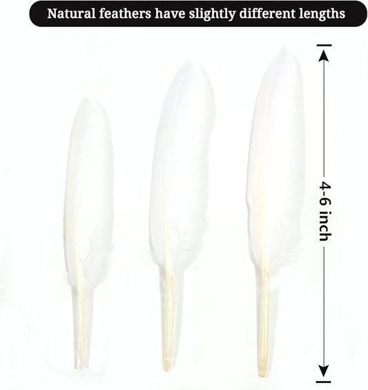 FeelfunFeather 120pcs White Goose Cochettes Feather Natural Bulk 4-6 inch 10-15cm for Wedding Party Christmas Halloween Decorations DIY Crafts