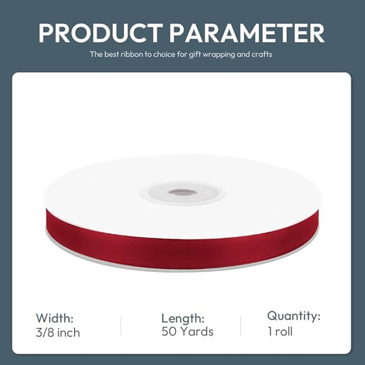 KMER LIFE 3/8" Wide x 50 Yards Wine Red Single Faced Polyester Satin Ribbon, Wine Red Satin Ribbon Perfect for Wedding Decor, Wreath, Crafts, Gift Wrapping & Other Projects (Wine Red)