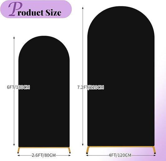 Wedding Arch Cover 6FT 7.2FT Arch Backdrop Cover Fitted Spandex Covers Set of 2 Round Top Chiara Arches Backdrop Stand Covers for Party Birthday Decoration(Black