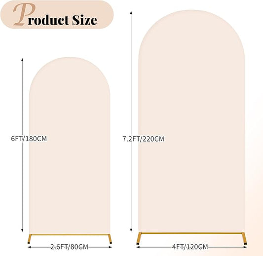 Wedding Arch Cover 6FT 7.2FT Arch Backdrop Cover Fitted Spandex Covers Set of 2 Round Top Chiara Arches Backdrop Stand Covers for Party Birthday Decoration(Beige