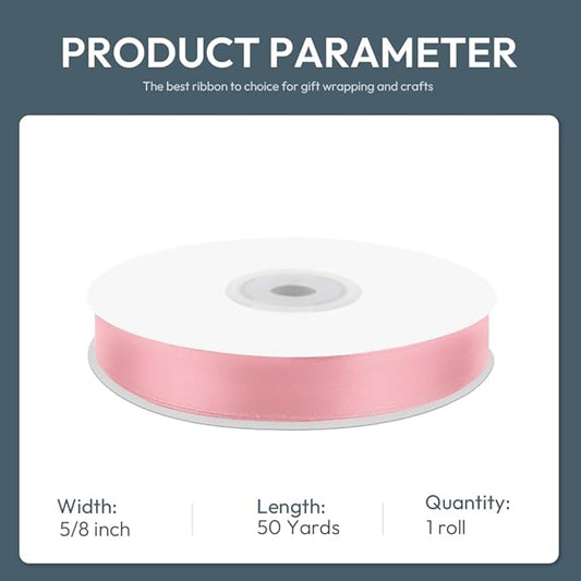 KMER LIFE 5/8" Wide x 50 Yards Pink Single Faced Polyester Satin Ribbon, Pink Satin Ribbon Perfect for Wedding Decor, Wreath, Crafts, Gift Wrapping & Other Projects (Pink)
