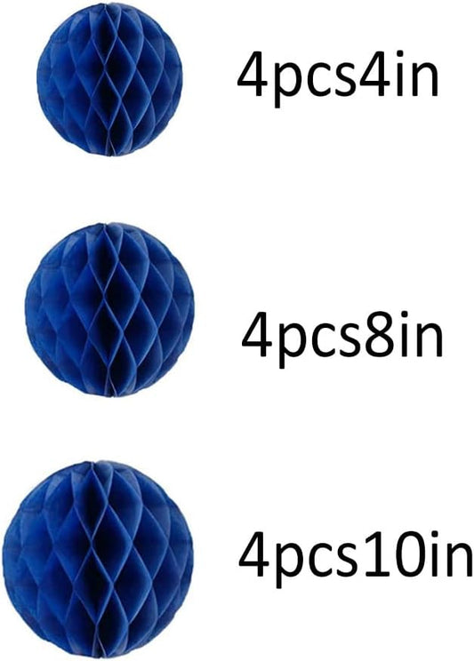 12pcs Party Honeycomb Balls Decorations - 4'' 8'' 10'' Honeycomb Tissue Pom Balls for Baby Shower, Birthday, Wedding & Nursery Wall Decor (Royal Blue)