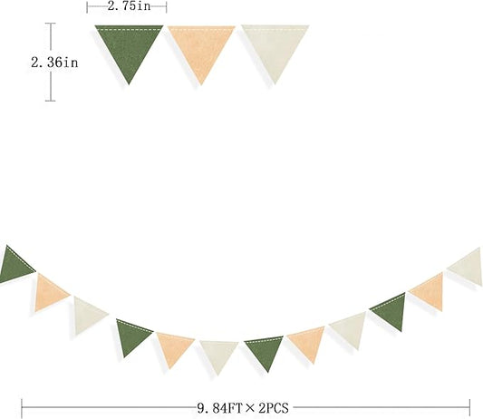 Sage Green Party Decorations Olive Green Tan Brown Cream Felt Hanging Triangle Mini Bunting Pennant Banner Flag for Safari Jungle Birthday Wedding Neutral Baby Shower Party Classroom Nursery Decor