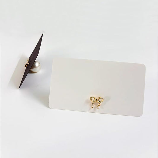 26Pcs Decorative Bow Place Card Holders Bulk Gold Name Card Stands Set Photo Holders for Wedding Birthday Party,Table Place Cards, Food Signs,Name Tag