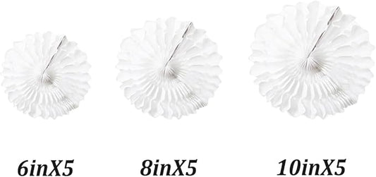 15pcs White Paper Fans Decorations - 6'', 8'', 10'' Round Tissue Honeycomb Set for Party, Birthday, Wedding Events