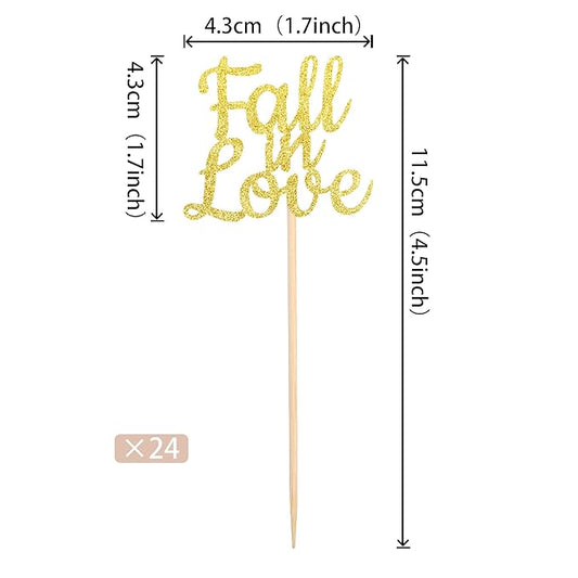 24 PCS Fall in Love Cupcake Toppers Glitter Bridal Shower Cupcake Picks Wedding Engagement Anniversary Birthday Party Cake Decorations Supplies