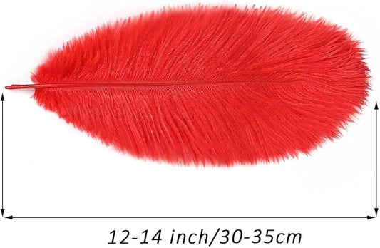 YAKRUNA 30PCS Red Ostrich Feathers Bulk 12-14 Inches for Centerpieces for Wedding Birthday Gatsby Party, Decorative Plumes for Vase & Table & Christmas Tree Decor (30-35cm, Red)