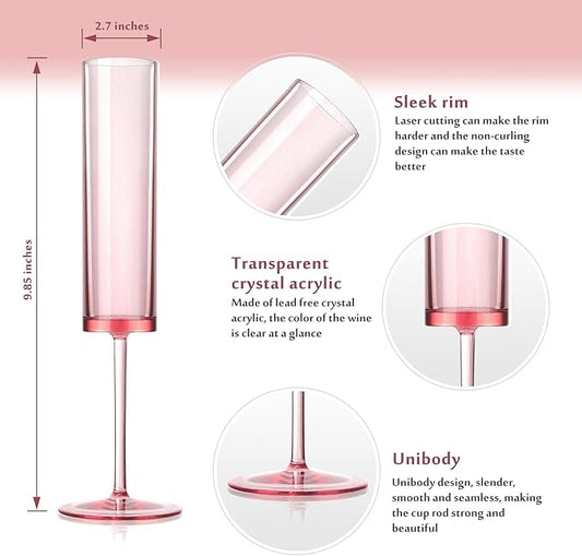 50 PCS Pink Champagne Flutes Plastic 5.4 OZ Clear Acrylic Champagne Flutes Sparkling Wine Glasses Wedding Table Decorations Reusable For Valentines Toasting Engagement Party Supplies (Pink, 50 Pack)