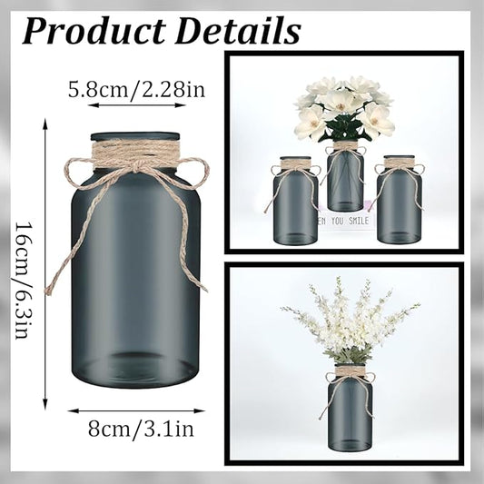 Vintage Glass Flower Vase,6 Pack Farmhouse Black Glass Centerpiece Vases Mason Jars for Halloween Weddings, Parties & Home Decor Bulk (6, Black)