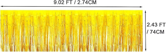4 Pack Metallic Foil Fringe Tinsel Table Skirts,29x108 Inch Party Disposable Table Skirt Banner for Hotel Banquet Parade Floats Mardi Gras Holiday Birthday Wedding New Year Party Decoration(Gold)