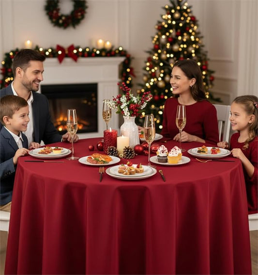 Fitable 6 Pack Red Tablecloths for Round Tables - 108 Inches in Diameter - Stain Resistant and Washable Table Clothes, Polyester Fabric Table Covers for Wedding, Party, Banquet, Formal Events