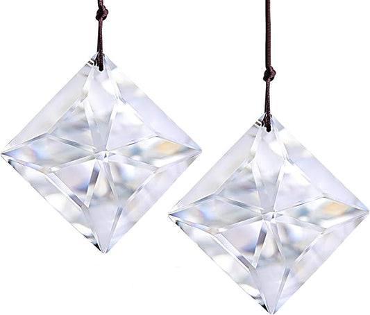 HDCRYSTALGIFTS 2PCS 50mm Clear Crystal Sun Catcher Prisms, Hanging Suncatchers with Glass Prism, Rainbow Maker for Windows, Balcony, Kitchen, Garden Decoration
