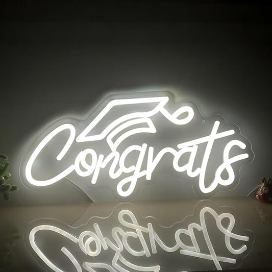 Congrats Grad Neon Sign for Backdrop wall decor,Dimmable USB Powered Light Up Letters for Dorm Walls,White Grad Gifts Sign for Graduation ClassRoom Party bedroom size:16.14 * 7.6 inch