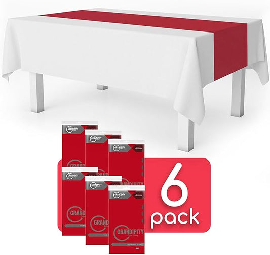 Red 6 Pack Premium Disposable Plastic Table Runner 14 x 108 Inch. Table Runner for Dinner Parties & Events by Grandipity