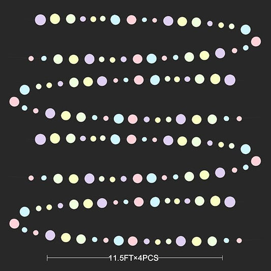 Pastel Party Decorations Blue Purple Pink Yellow Green Circle Dots Garland Hanging Paper Polka Dot Streamer for Birthday Baby Shower Wedding Bridal Shower Macaron Spring Easter Party Supplies
