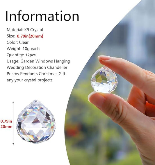 Crystalsuncatcher 20mm/0.78inch Clear Glass Crystal Ball Prism Feng Shui Lamp Hanging Drop Chandelier Pendants Suncatchers Pack of 12 pcs