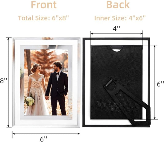 4 x 6 Glass Picture Frame Set of 10, Silver Mirror Photo Frames, Thin Border Desk Picture Frame for Office, College, Vertical and Horizontal Tabletop Display, Desk Decor
