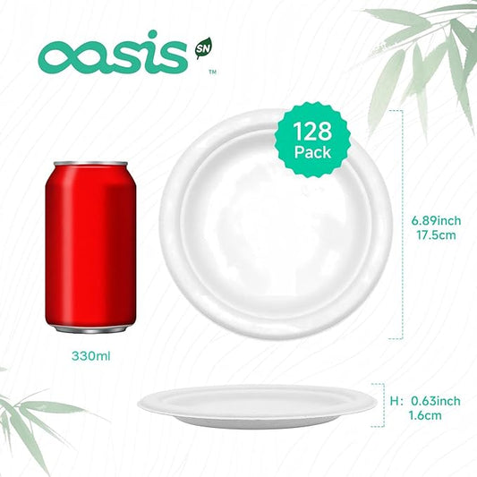 π ππ§ππ‘, πππ-ππππ€ Compostable Paper Plates, Heavy-Duty Biodegradable Disposable Dish Made from Bagasse, Perfeck for Snacks, Desserts, Party, Wedding and More (White)