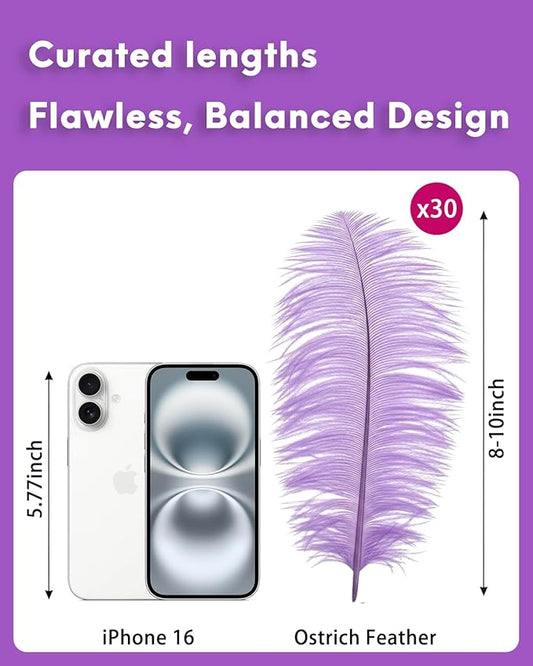 NEWONG 30pcs Light Purple Ostrich Feathers Natural Bulk 8-10in(20-25cm) Vase Craft Wedding Home Party Centerpieces Christmas Day Decoration