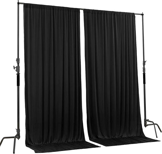AK TRADING CO. 10 feet x 10 feet IFR Polyester Backdrop Drapes Curtains Panels with Rod Pockets - Wedding Ceremony Party Home Window Decorations - Black (Pack of 12)