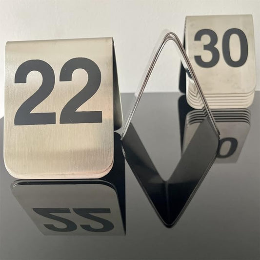 10 Pcs Metal Place Cards Stackable Tent Style Table Numbers,Place Card Holders for Celebration Wedding Party Restaurants Cafes Bars Gatherings meeting Room Board Game Serial (Medium 21-30, Black)