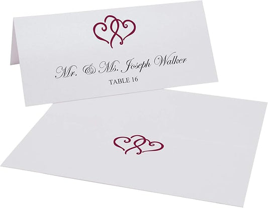 Linked Hearts Printable Place Cards, Burgundy (Choose Color), Set of 150 (25 Sheets), Laser & Inkjet Printers - Wedding, Party, Dinner, and Special Events - Made in the USA