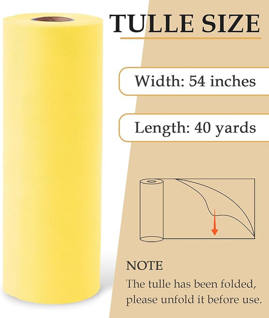 Mellow Yellow Tulle Fabric Roll, 54" x 40 Yards (120FT) Tulle for Christmas Wedding Decoration DIY Tutu Party Backdrop Baby Shower Table Skirts Gift Wrapping