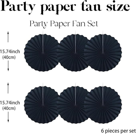 Black Party Decorations,Halloween Decor Events Accessories,Black Birthday Decorations,Anniversary Decorations for Party,Birthday Decorations for Men 16in Hanging Paper Fans 30 Color DIY Set(Black)