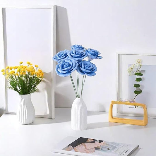 6 pcs Handmade Ceramic Roses,Featuring Vibrant Colors and Intricate Petal Details Floral Decorations ,Ceramic Floral Decorations(Blue)