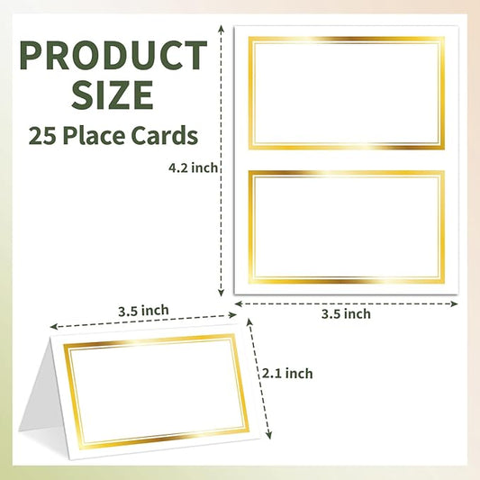 25 Premium Place Cards for Table Seating, Wedding Name Place Card with Gold Foil Border, Tent Cards for Birthday Bridal Shower Baby Shower Reception Dinner Party Decorations -A29