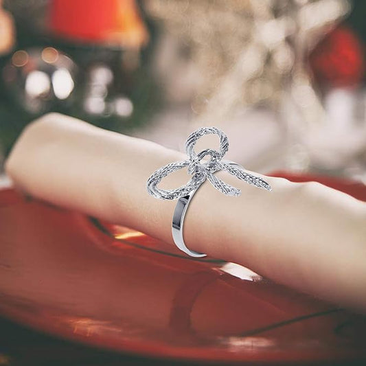 Pack of 12 Napkin Rings Alloy Hollow Out Flower Napkin Holder Dinning Table Napkin Ring for Dinner Parties Wedding Banquet Table Setting Family Gatherings Table Decor(Silver,12)