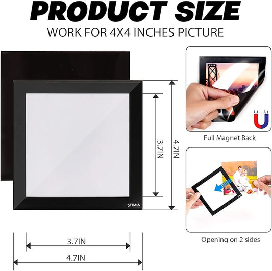 4X4" Magnetic Picture Frame with Black Border(10 Pack),Square Magnet Photo Pockets,Decorations for Fridge/Lockers with Clear Plastic Cover (Classic)
