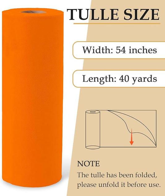 Orange Tulle Fabric Roll, 54" x 40 Yards (120FT) Tulle for Halloween Decoration DIY Tutu Party Backdrop Wedding Baby Shower Table Skirts Gift Wrapping